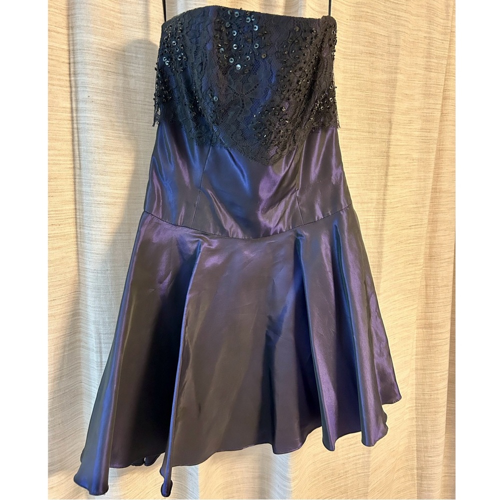 Vintage Tootsies Black and Purple Embellished Strapless Mini Dress